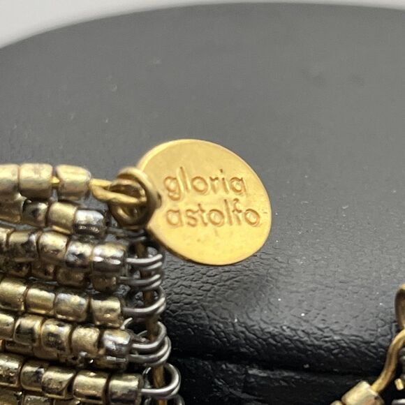 Gloria Astolfo Goldtone Glass Seed Bead Multi Layer Wire Choker Necklace - Picture 6 of 8